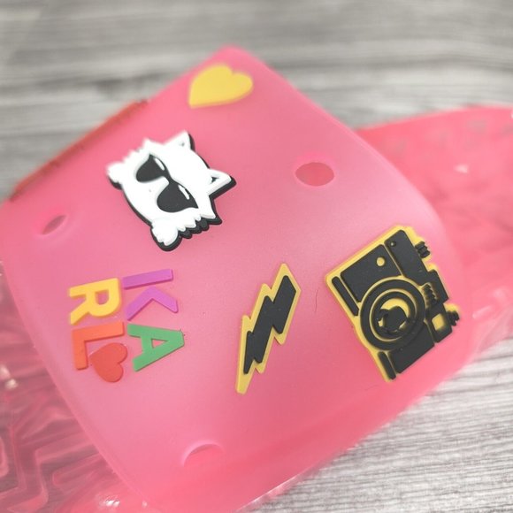 Karl Lagerfeld Paris Thea Fuchsia Pink Translucent Pool Slides-Women's Size8 NEW - Picture 2 of 16